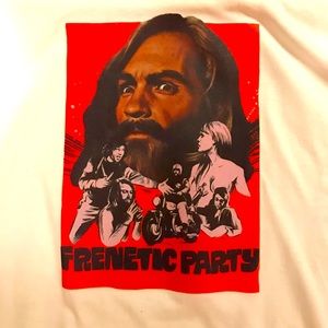 Mens Medium White Charles Manson Logo T-Shirt Rare Print Hip Punk Rock Cult